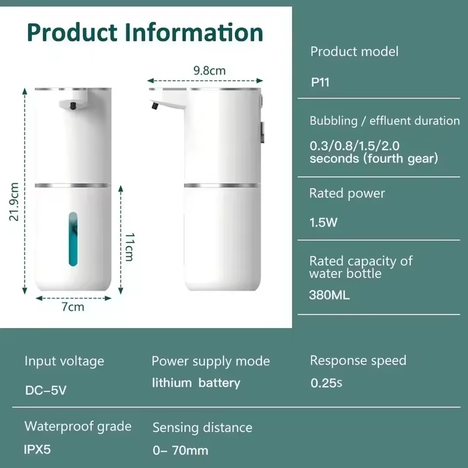 Soap Making Foam - 380 ml contactloze schuimzeepdispenser, USB oplaadbare